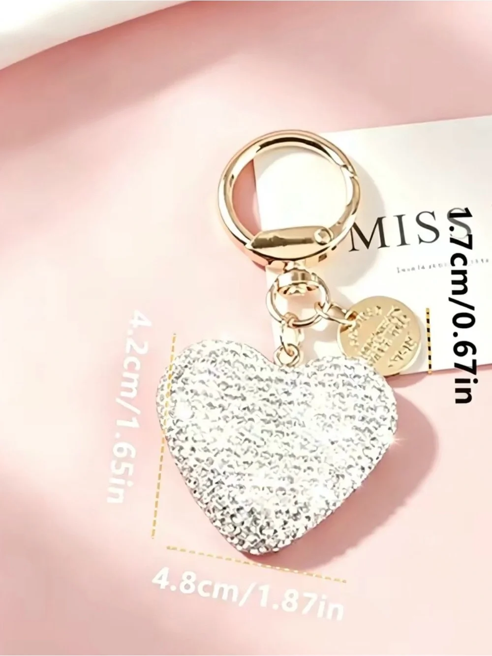 Gold Keychain with Red Crystal Heart Charm